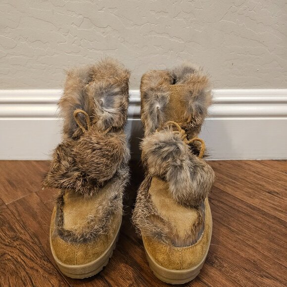 Coach Kataya camel suede rabbit fur wedge boots - Picture 4 of 10